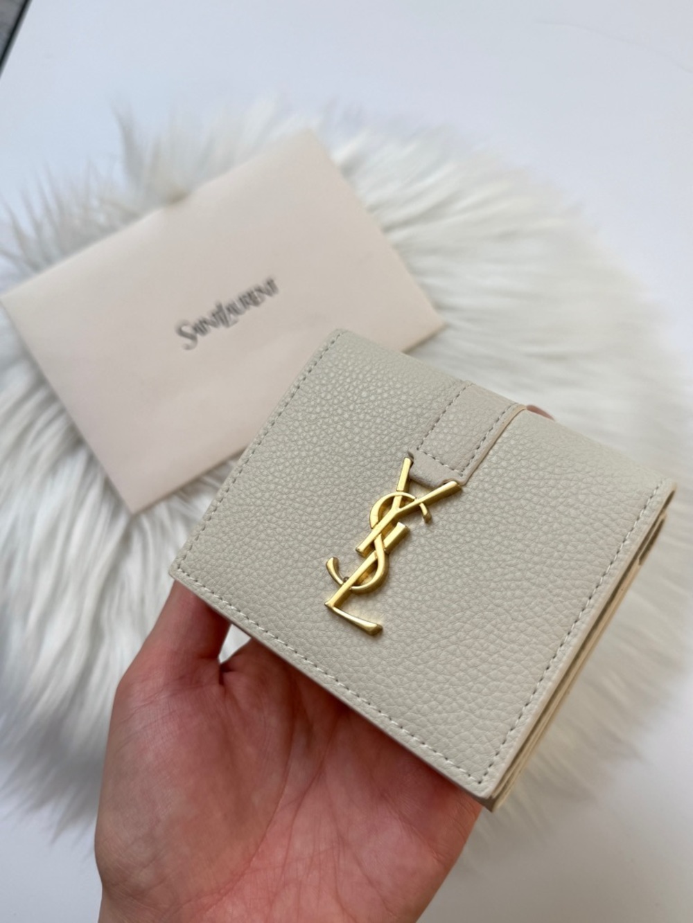 Saint Laurent Cream Wallet with Gold YSL logo NEW